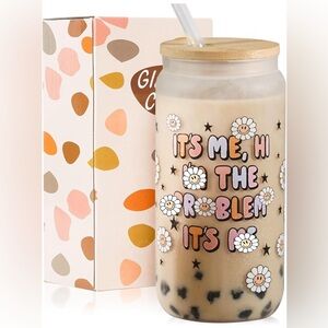 Inspirational Gift for Women, 16 oz Frosted Glass Cup w/Lids Straw